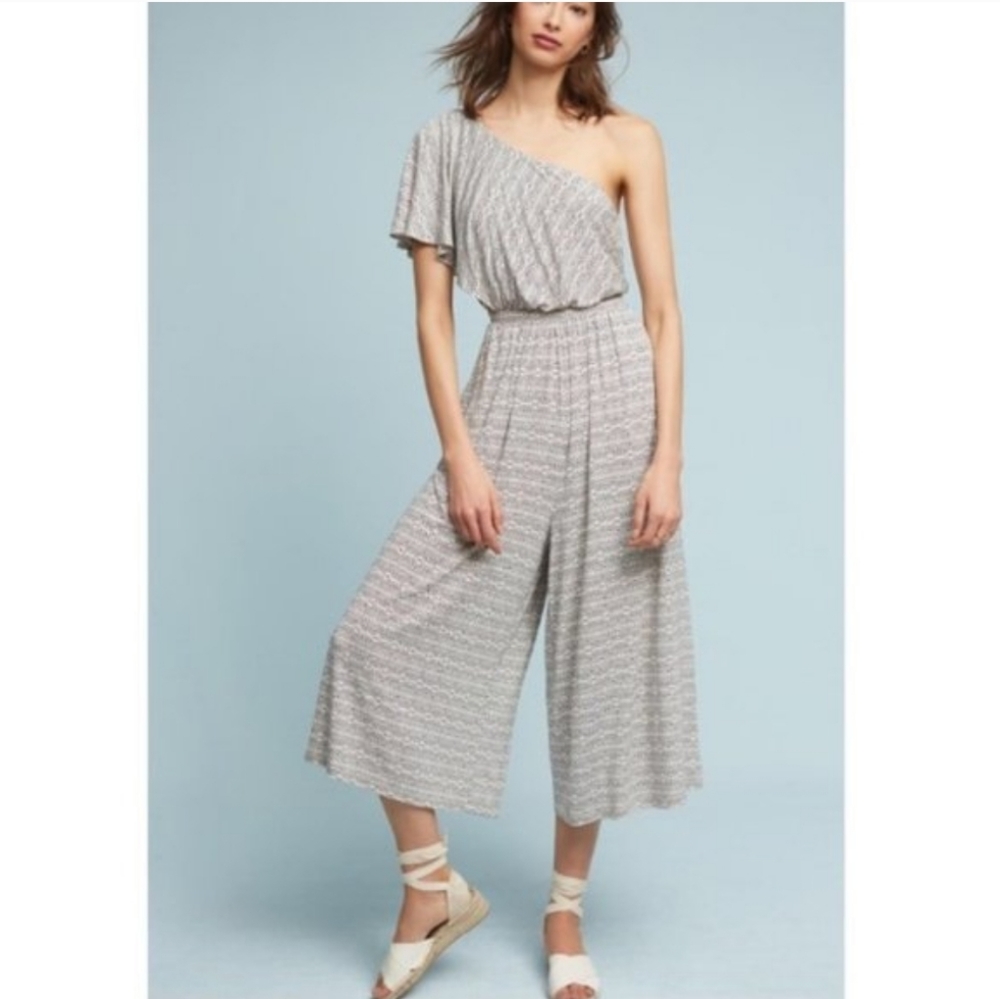 Anthropologie Maeve one shoulder tribal print cropped wide leg jumpsuit Size M